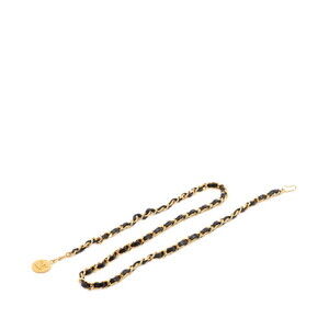 Chanel Coco Mark Chain Belt, Gold and Black Plated Leather, Women's CHANEL